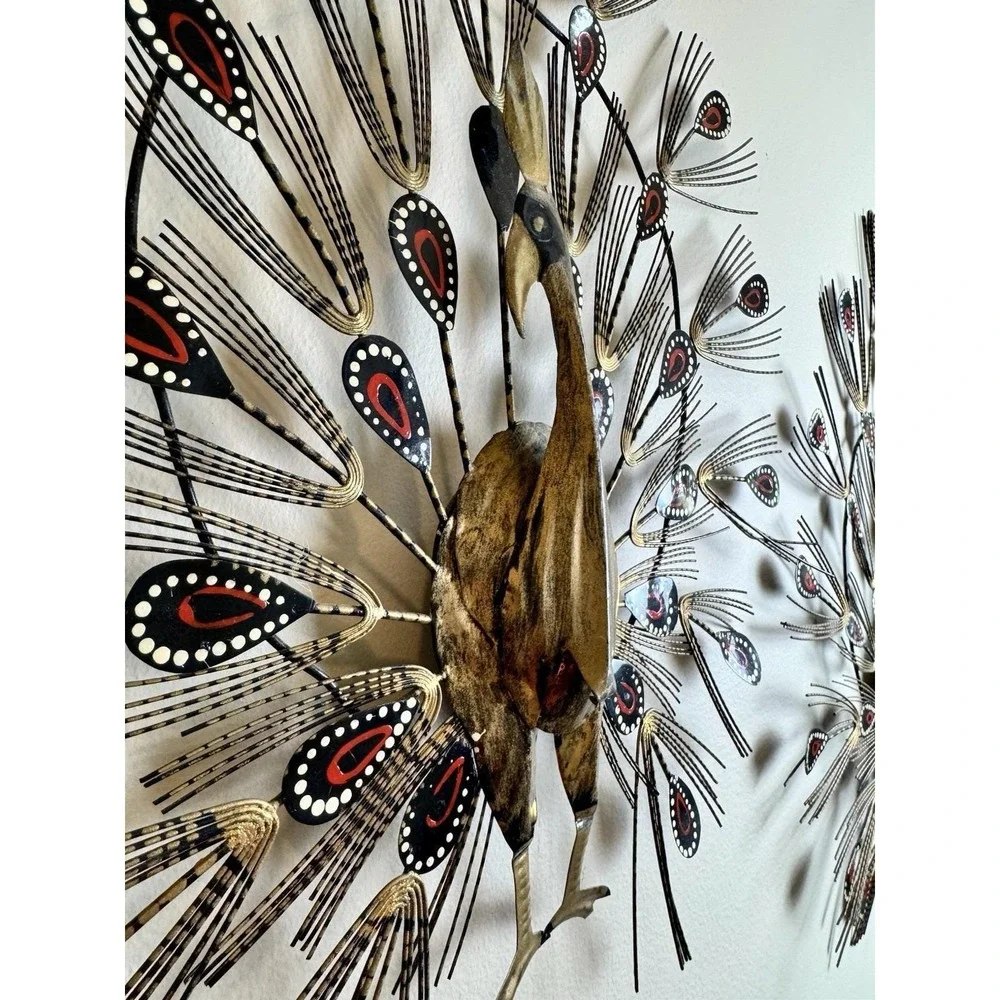 VTG Set 2 Mid Century Peacock Metal Wall Art MCM Decor Large Boho Hippie 3D Bird